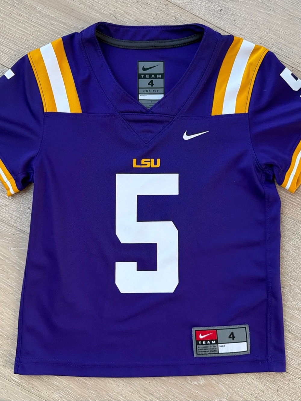 Nike Kids LSU Football Jersey in Purple with White & Gold Accents - #5